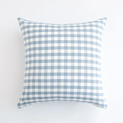 VIKAMA Housse de coussin bleu clair 1 pièce, motif écossais, pour canapé et décoration d'intérieur