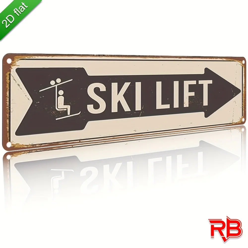2D Flat, 1pc Vintage Ski Lift Metal Sign - Aluminum Wall Art 16x4 Inch, Rustic Indoor/Outdoor Decor for Home