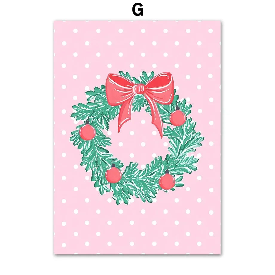Modern Simple Wall Art Pink Christmas Tree Father Christmas HD Canvas Print Poster Home Living Room Bedroom Decoration