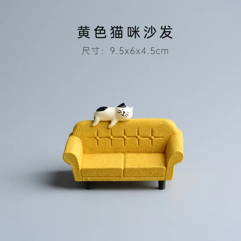 ZAKKA Miniaturas Estudio Estantería Decoración Hogar Lindo Gato de Dibujos Animados Retro Escritorio Gramófono Adorno Artesanía Accesorios Casa de Muñecas Juguete Regalo