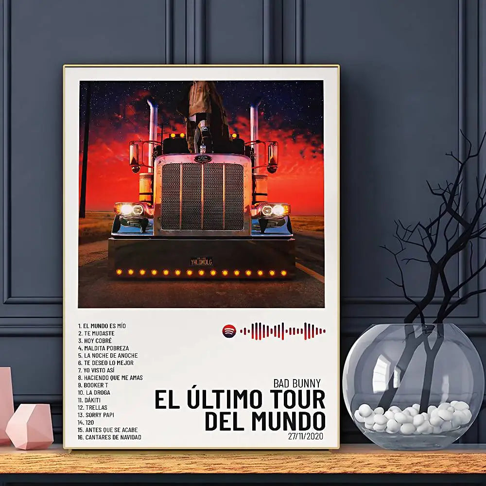 Póster B-Bad B-BunnyS de cantante, arte de pared autoadhesivo, impresión impermeable para el hogar, sala de estar, dormitorio, bar, decoración estética