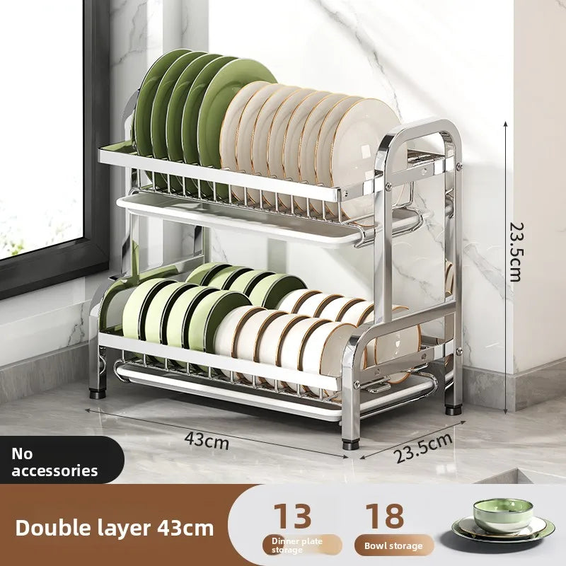 Rejilla de secado de platos de acero inoxidable, escurreplatos compacto de cocina, juego de escurridores, escurridor grande a prueba de óxido con soporte para utensilios