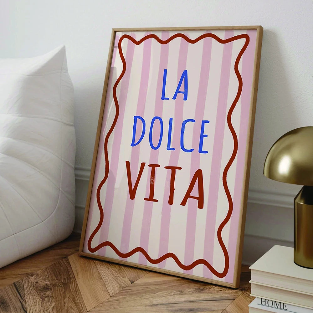 Cita de "La Dolce Vita" moderna italiana Arte de pared con tipografía femenina Lienzo Cuadro Póster Pintura Impresión para sala de estar Decoración del hogar