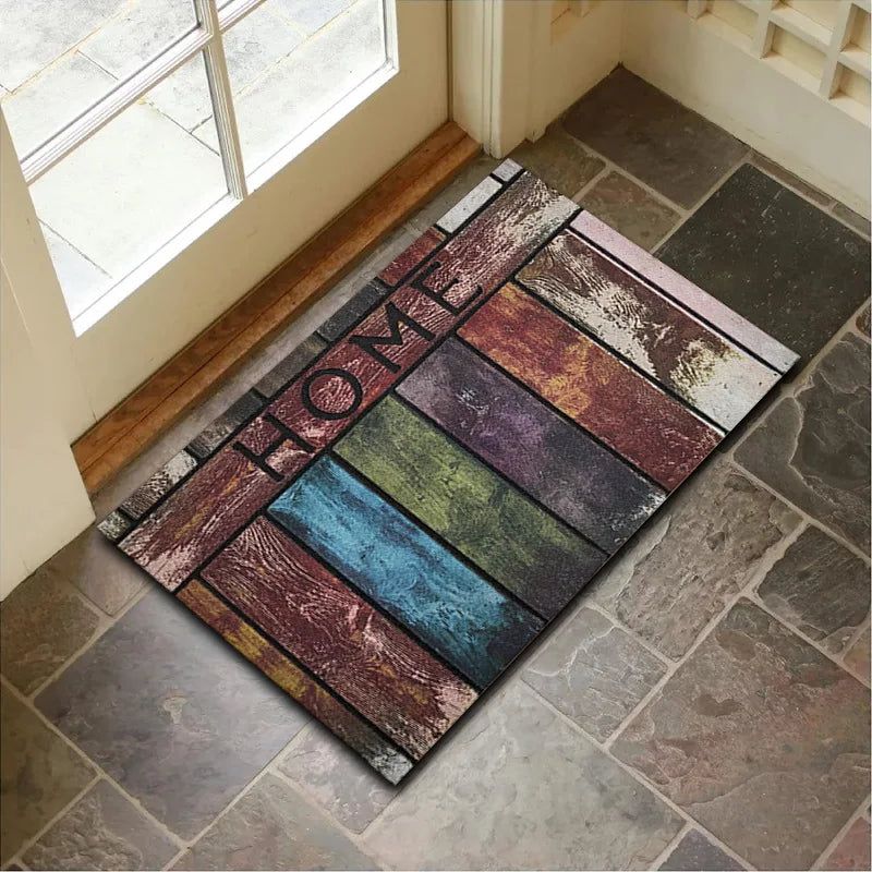 VIKAMA Tapis de Sol en Velours Cristal Motif Pierre et Bois Paillasson d'Entrée Antidérapant Tapis de Pied Décoration Maison Petit Tapis 40x60cm