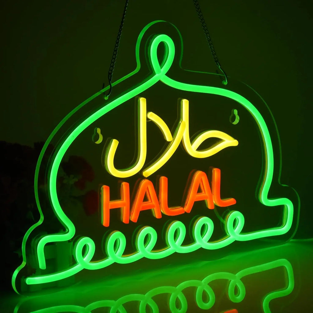 Letreros de neón Halal, comida Halal, restaurantes árabes, letreros luminosos LED para negocios, tiendas, para decoración de paredes, alimentados por USB