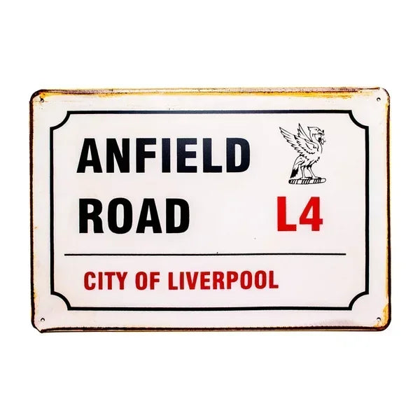 BrandName Big Aluminum Anfield Road Sign | Vintage Liverpool Theme | Metal Plaque Decor for Home Bar Walls