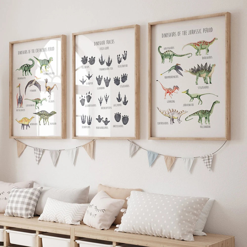 Láminas Modernas Abstractas de Atlas de Animales, Ilustración de Dinosaurios, Lienzo Pintado, Póster para Sala de Estar, Sala de Juegos, Habitación Infantil, Decoración del Hogar