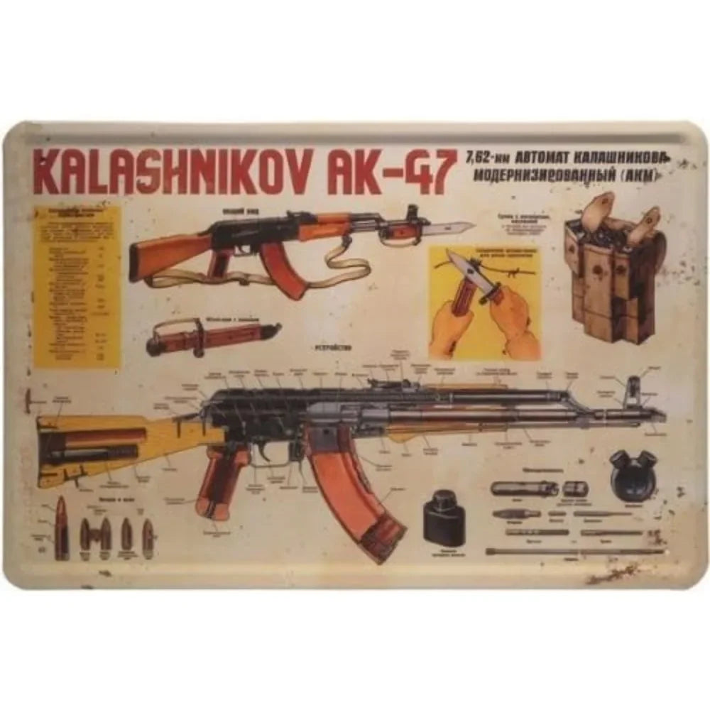 WOGEKA Kalashnikov AK-47 Cartel Metálico Retro, Regalo de Cumpleaños Divertido para Decoración de Pared