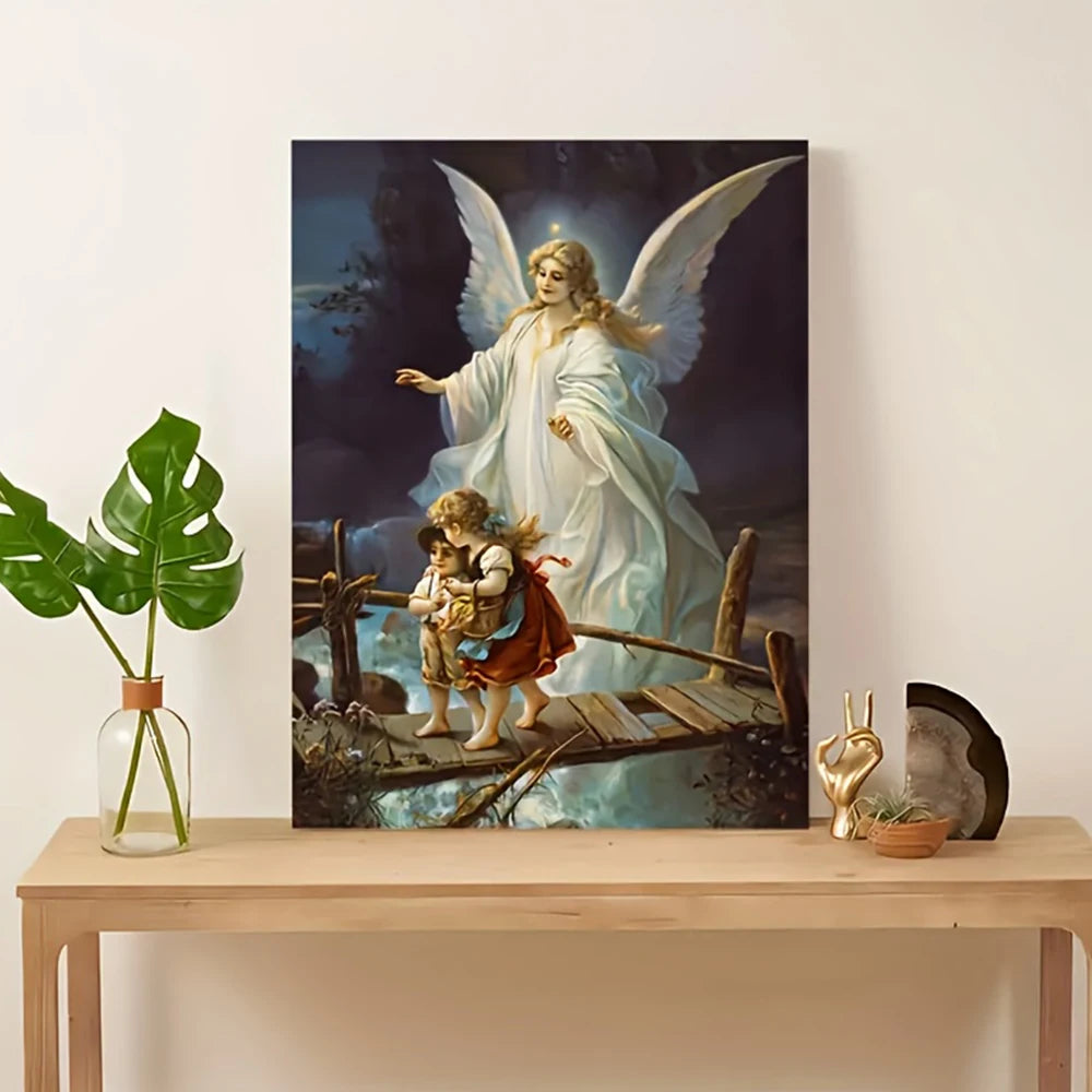 Classic Vintage Wall Art Guardian Angel Hanging Painting Religious HD Canvas Print Poster Home Living Room Bedroom Decoration
