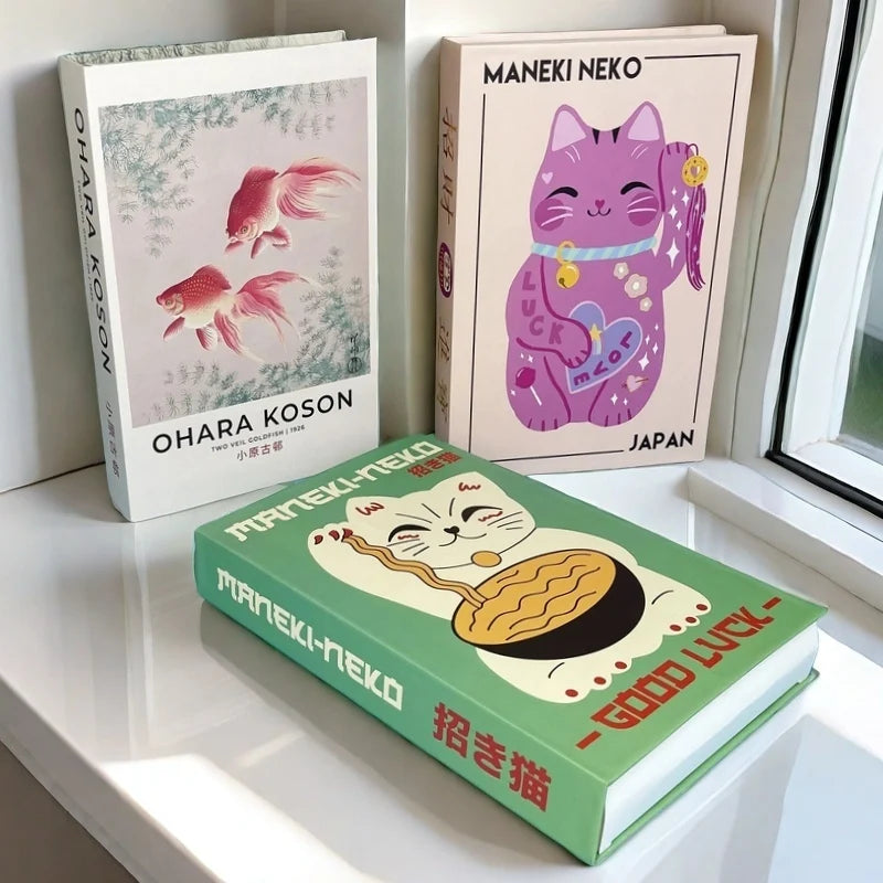 Ukiyo-e Lucky Cat Openable Luxury Decorative Books Fake Book Storage Box Home Decor Ornaments Japanese Room Table Decoration