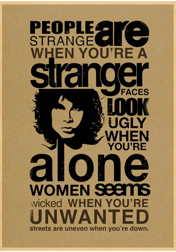 The Doors Jim Morrison Vintage Retro banda de rock música Guitarra Póster de papel kraft mate Adhesivo de pared Decoración de habitación del hogar