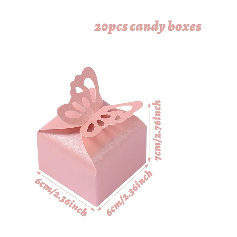 Butterfly Candy Gift Box Pink Purple Butterfly Birthday Party Decorations Kids Wedding Supplies Baby Shower Cookie Biscuit Box