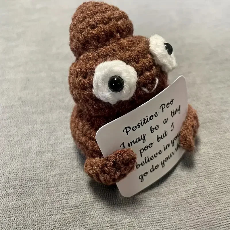 Muñeco de Ganchillo Bonito con Caca Positiva, Decoración de Punto Creativa, Tarjeta con Mensaje Positivo de Apoyo Emocional, Regalo de Año Nuevo y Cumpleaños
