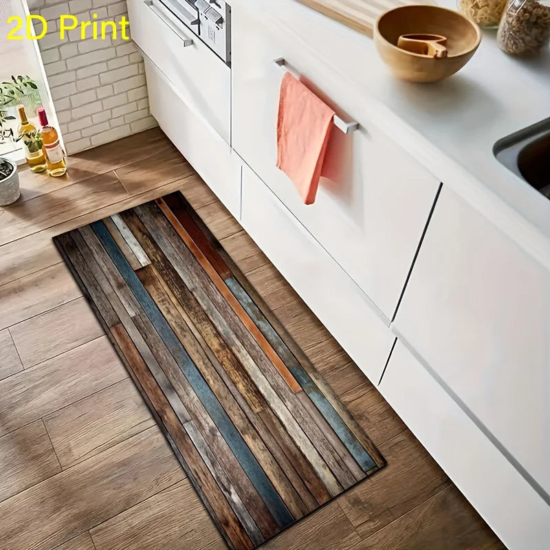 VIKAMA Alfombra de cocina a rayas de madera, alfombrilla fina, alfombrilla larga, alfombra para lavadero, alfombra para sala de estar, alfombra para dormitorio, hogar