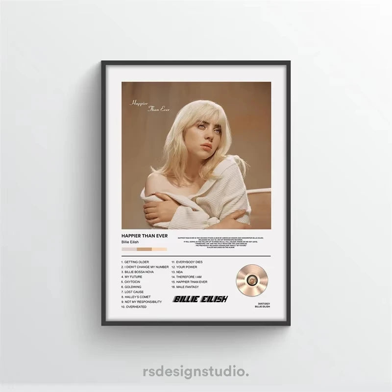 Álbum de Rap Happier Than Ever Póster Estético Rapper Hip Hop Rock Lienzo Decoración de Pared Ideal para Decoración de Habitaciones