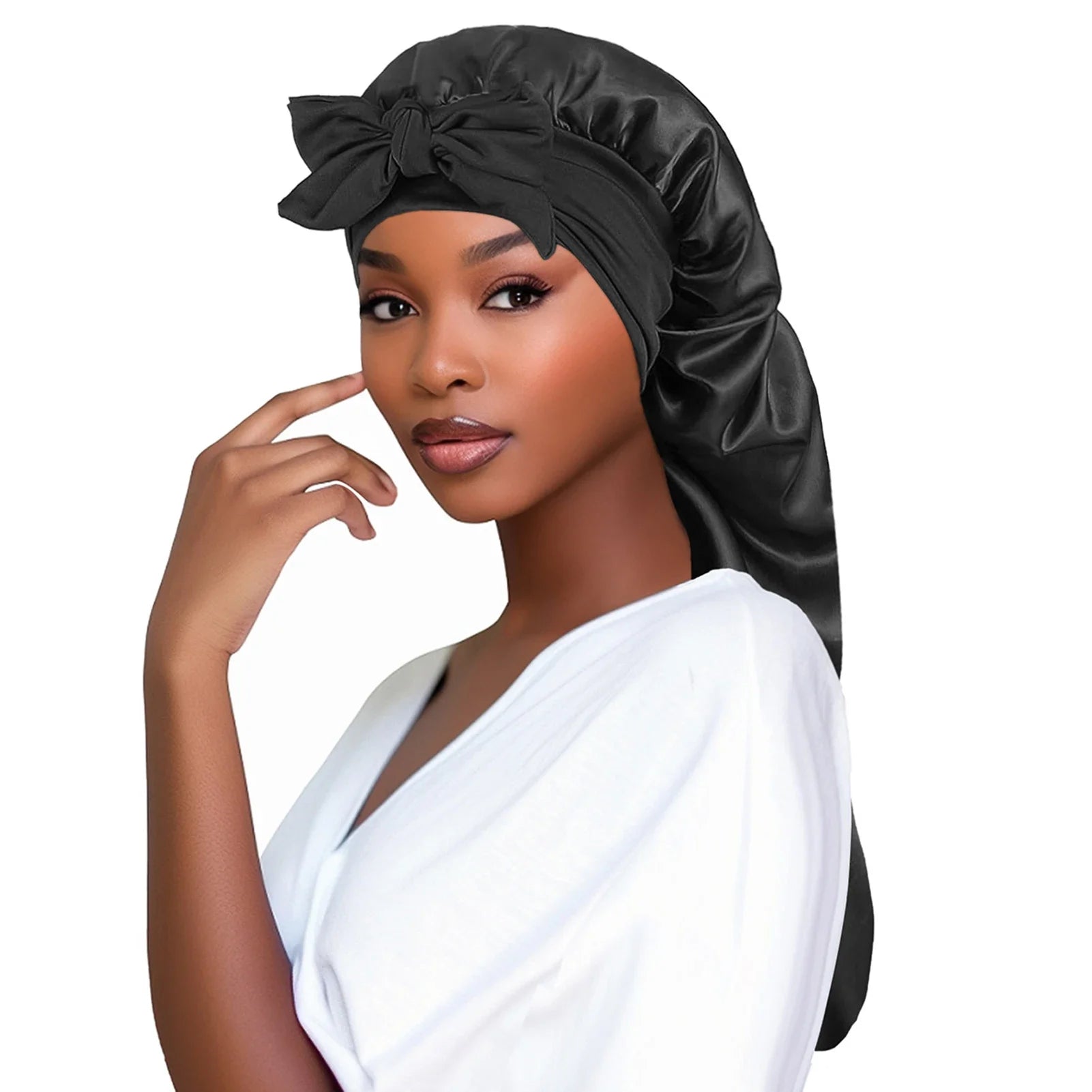 Gorro de satén para dormir para mujer, gorro de dormir de cola larga para cabello trenzado, gorro de noche, cubierta para la cabeza, gorros de ducha para sauna y baño.