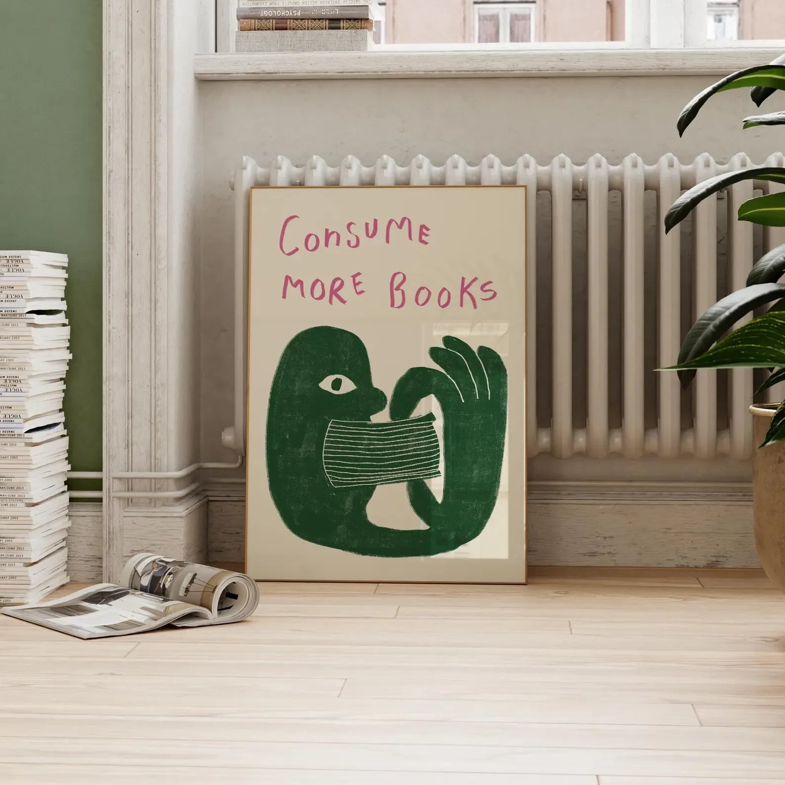 Décoration murale rétro en forme de livre, cadeau pour les amoureux des livres, impression murale d'illustration dessinée à la main, "Consommez plus de livres", impression, littérature sympa.