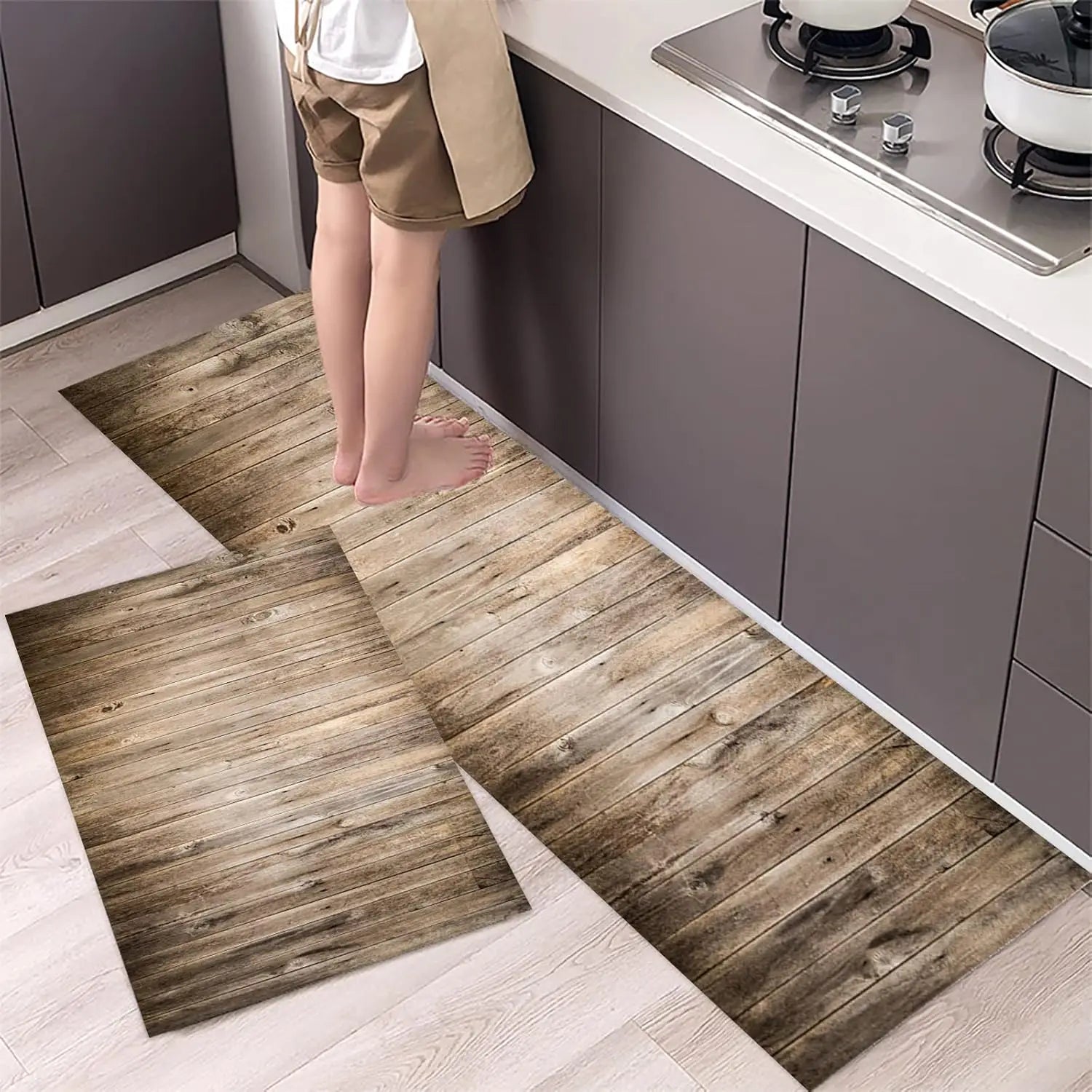VIKAMA 1/2 PIEZAS Tapete de Cocina de Madera Vintage Cómodo Antideslizante Alfombra de Área Interior Tapete para Pies Decoración del Hogar Lavandería Balcón