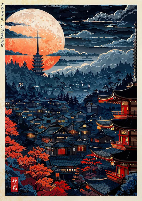 Tokio Paisaje Anime Ilustración Lámina Póster Escena Nocturna Japonesa Fuji Estilo Pintura Vintage Arte Decorativo Lienzo Arte de Pared Retro