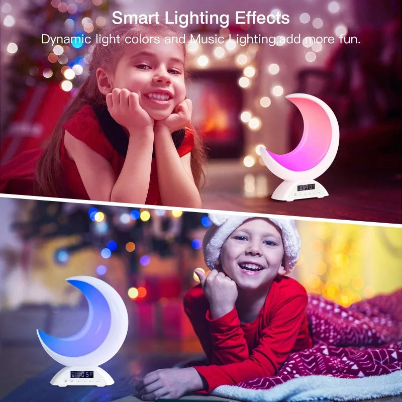 Linda lámpara de ambiente lunar con atenuación táctil, reloj, luz que cambia de color RGB, altavoz Bluetooth, reproducción de música, luz nocturna para dormitorio del hogar