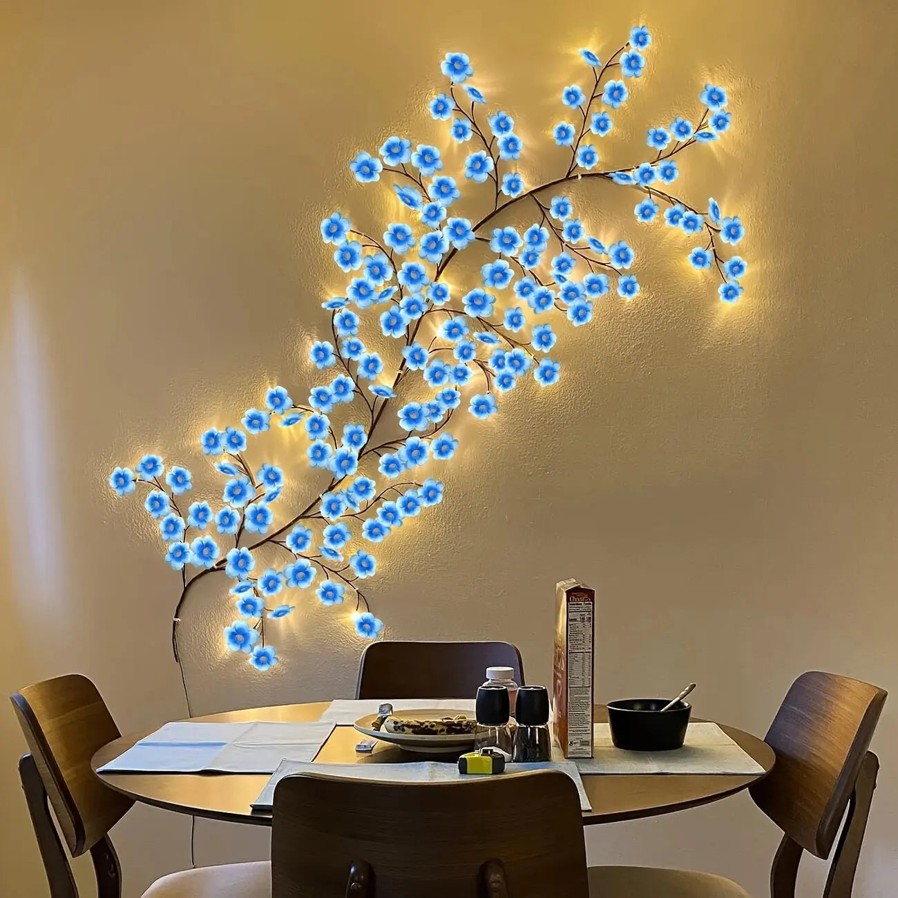 1PC 96 LED Guirlande Lumineuse Branche Fleur de Cerisier, 8 Modes Alimentée par USB Lumière d'Ambiance Murale Idéale