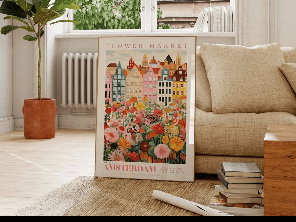 Póster del Mercado de Flores de Ámsterdam, Póster de Ámsterdam, Lámina del Mercado de Flores, Arte de Pared de Flores, Póster Botánico, Arte de Pared Floral, Boho
