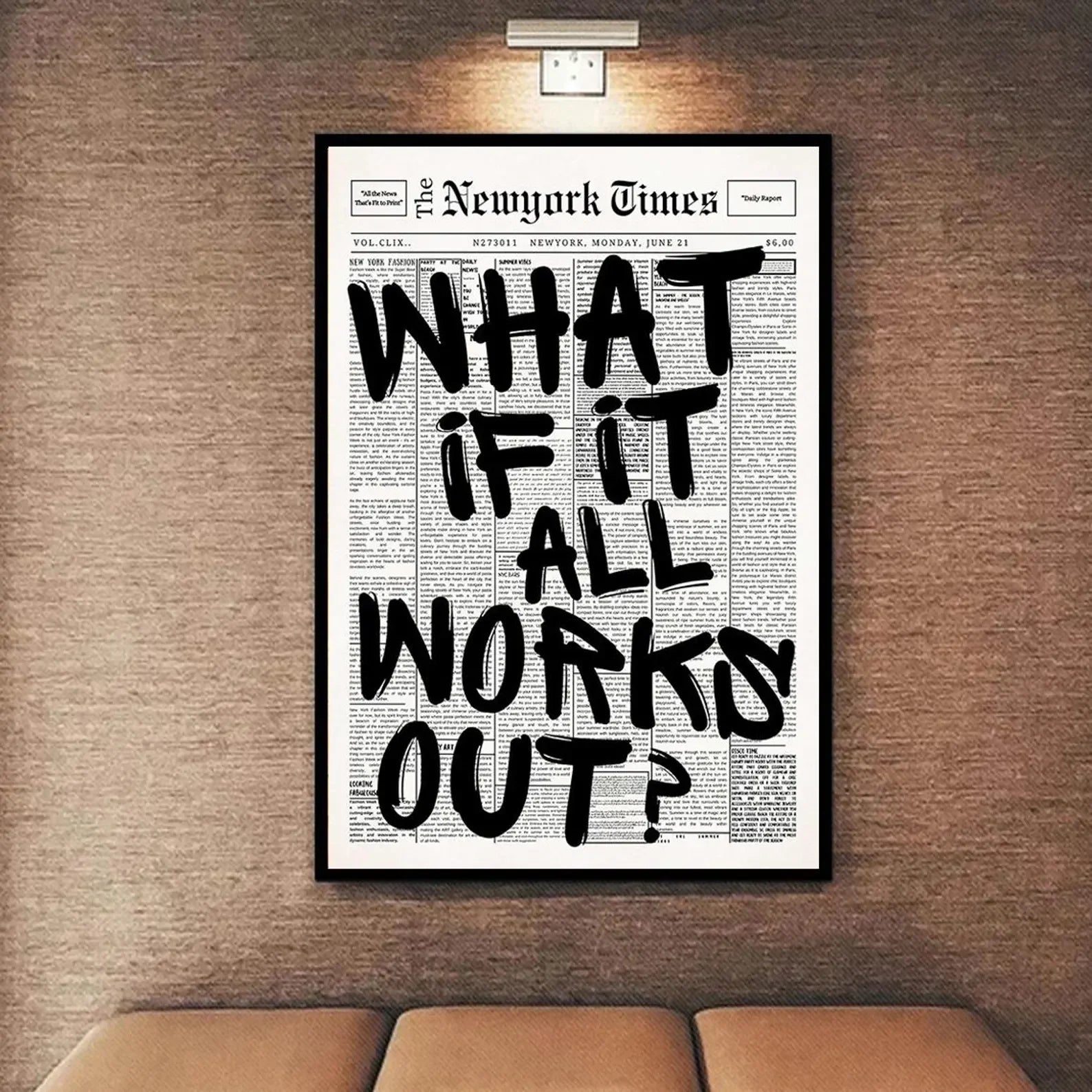 Affiche de journal - Et si tout se passait bien - Art mural sur toile avec citation positive, impressions minimalistes et affirmantes, chambre d'étudiant neutre