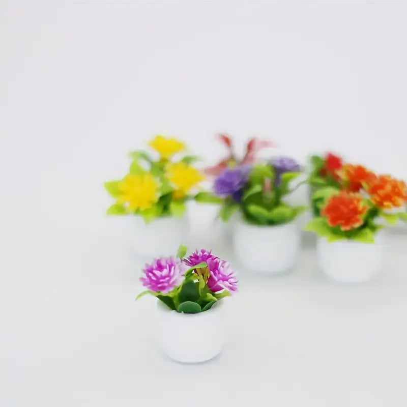 5 mini macetas decorativas, casas de muñecas, flores artificiales vibrantes, decoración del hogar, mini macetas para coche, regalos de vacaciones, detalles de fiesta