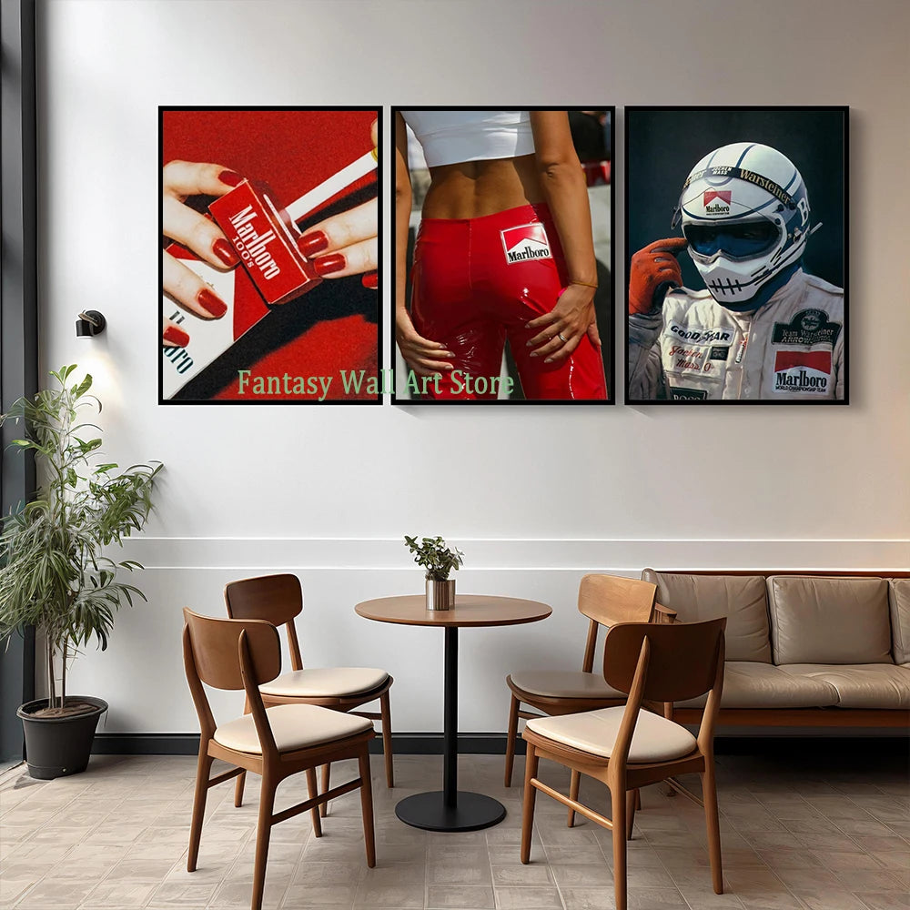 Lienzo decorativo de pintura de moda con estampados rojos, arte de pared de moda rojo, póster estético de moda, decoración de pared de coche de carreras Hypebeast
