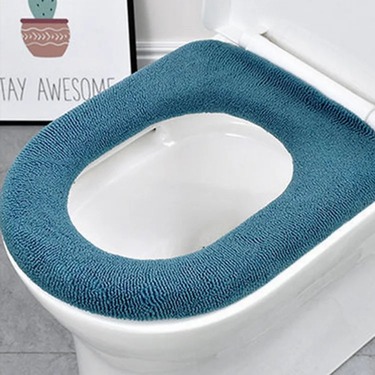 Funda de asiento de inodoro cálida de invierno, alfombrilla de inodoro para baño con asa, cojín grueso suave lavable, accesorios para calentador de inodoro