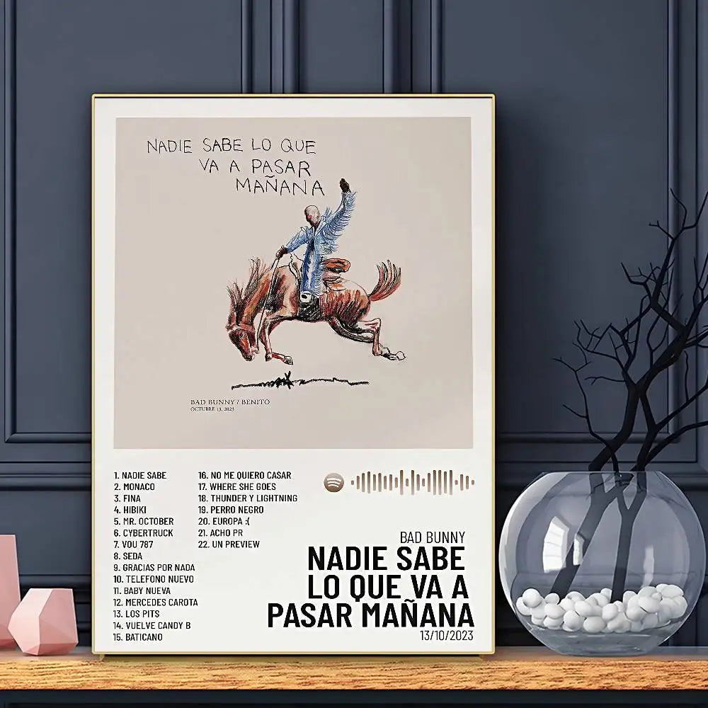 Póster B-Bad B-BunnyS de cantante, arte de pared autoadhesivo, impresión impermeable para el hogar, sala de estar, dormitorio, bar, decoración estética