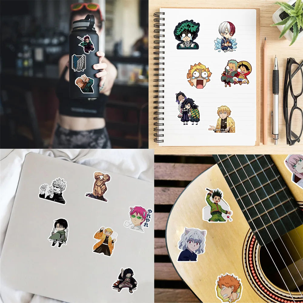 300 pegatinas de anime variadas para niños de One Piece, Jujutsu Kaisen, Dragon Ball, pegatinas de bricolaje para coche, pared, calcomanías geniales de dibujos animados, juguete impermeable