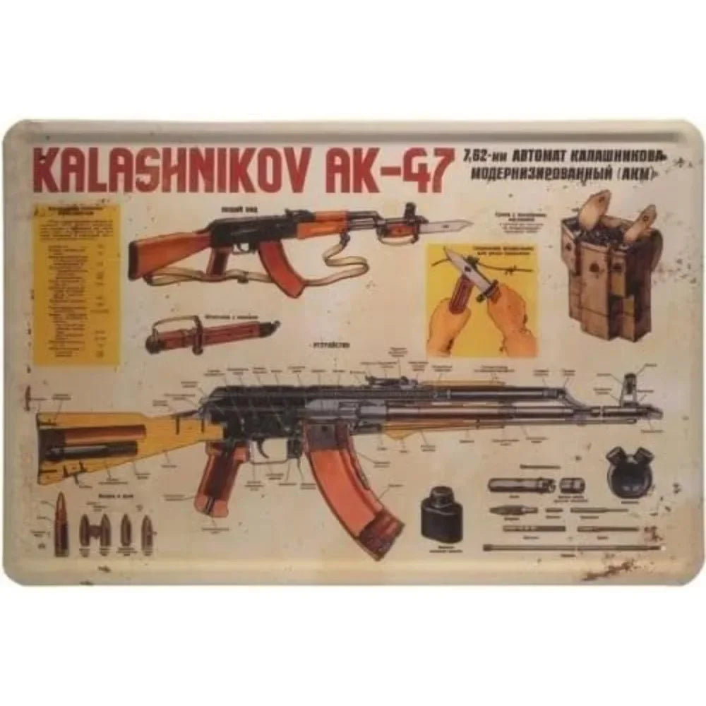 WOGEKA Kalashnikov AK-47 Cartel Metálico Retro, Regalo de Cumpleaños Divertido para Decoración de Pared