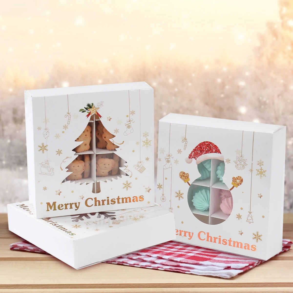 Caja de Galletas de Navidad Caja de Embalaje de Dulces Decoración de Feliz Navidad para el Hogar 2025 Navidad Noel Adorno para Árbol de Navidad Decoración Año Nuevo