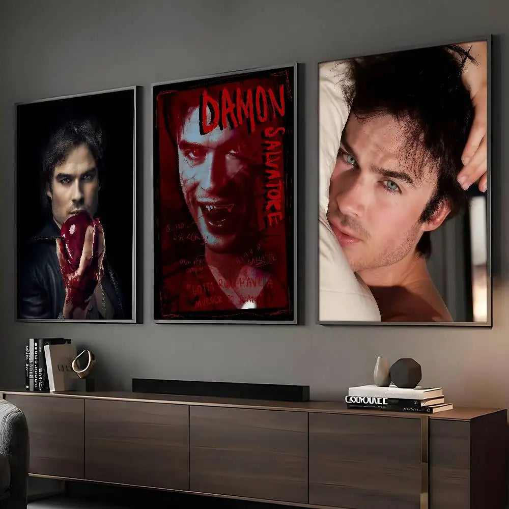 Damon Salvatore The Vampire Diaries Affiche Murale Adhésive Impression Imperméable Décor Esthétique pour Maison Salon Chambre Bar