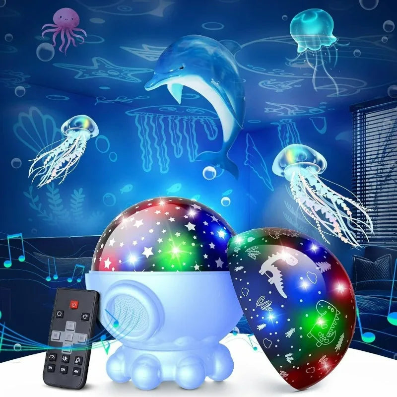 Luz nocturna de pulpo medusa con control remoto, luz de proyección giratoria de 360 grados, luz de música para el hogar, dormitorio