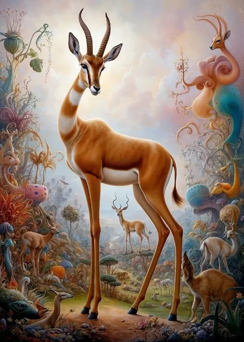 Affiches Animaux Sauvages Safari Surréaliste Décor Mural Esthétique Animal Totem Monde Surréaliste Lion Éléphant Tigre Lapin Renard Impressions sur Toile