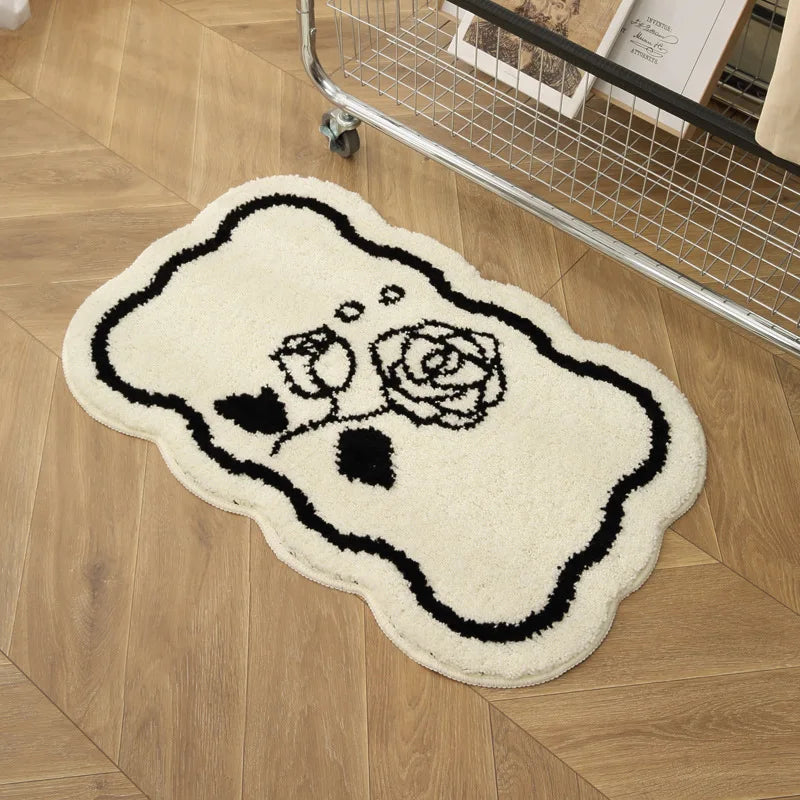 Alfombra de imitación de cachemira, estilo nórdico, en blanco y negro, VIKAMA, cómoda, aislante, para porche, entrada, baño, alfombra para puerta, decoración del hogar