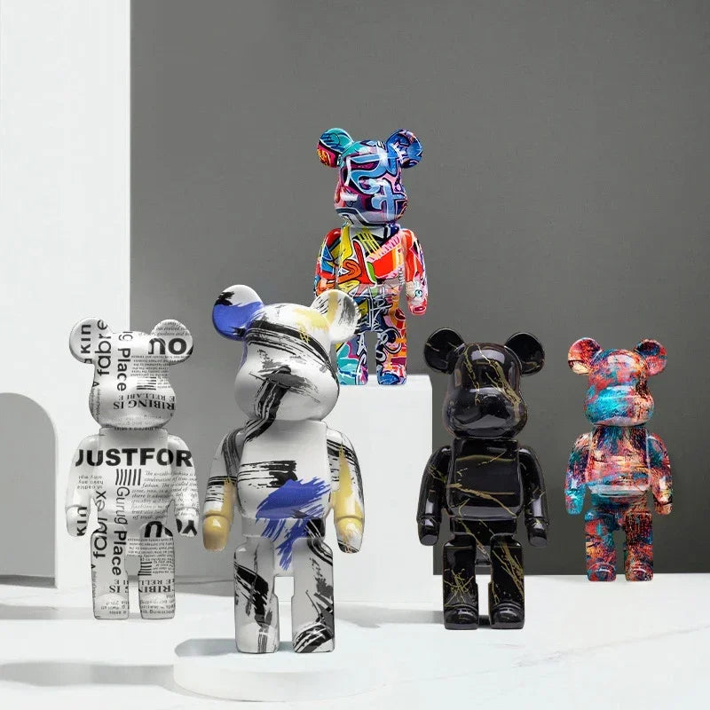 27cm/10 pouces Figurine d'ours Graffiti Décoration d'intérieur Animal Ornement Abstrait Pot de rangement d'argent Sculpture de chambre moderne Décor de table