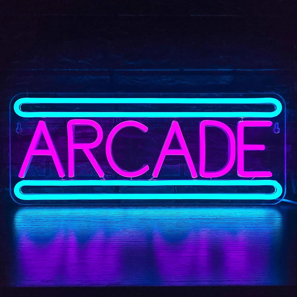Enseignes néon LED d'arcade Décoration murale lumineuse néon d'arcade pour salle de jeux Cadeau d'anniversaire de salle de jeux d'affaires pour enfant Alimenté par USB