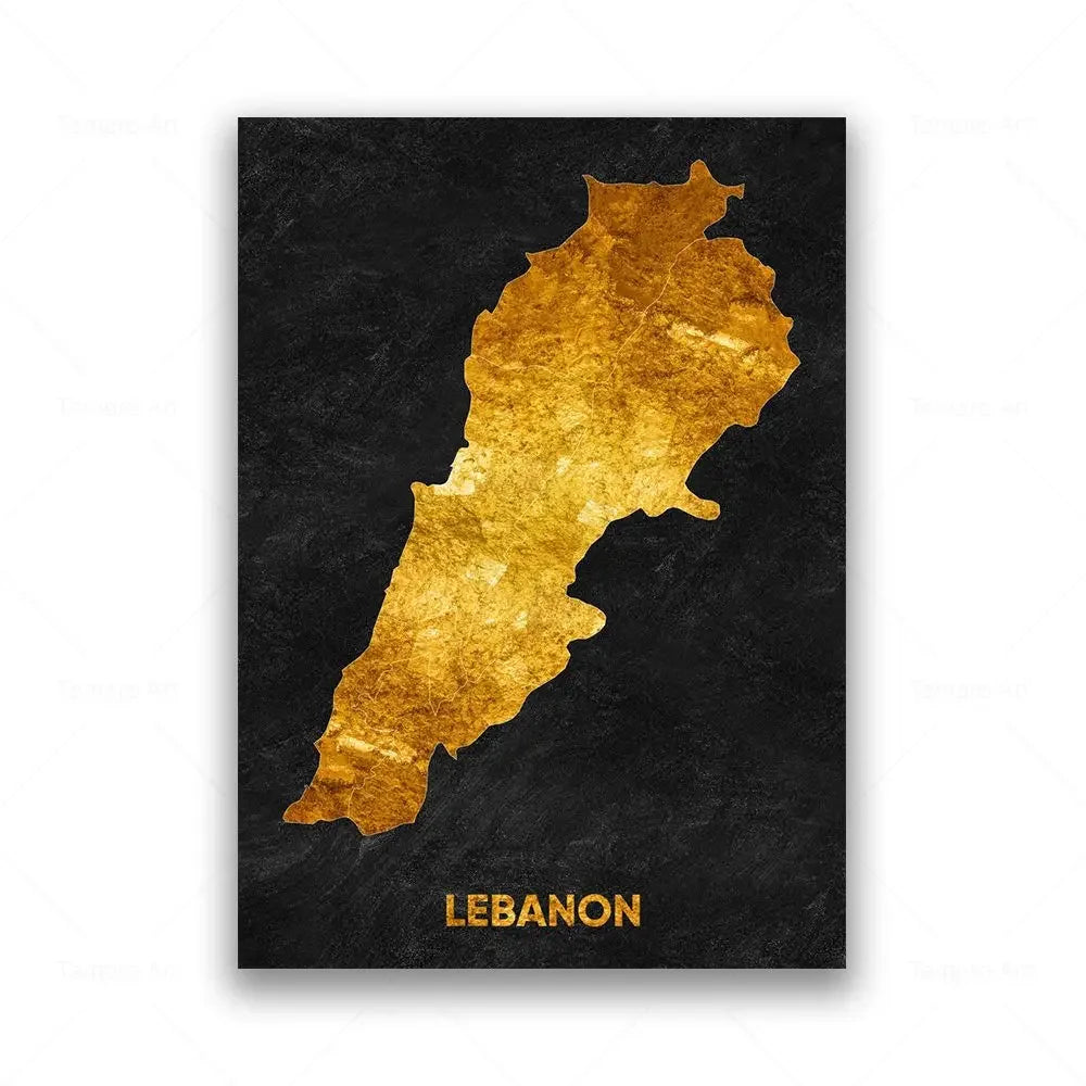 Classic Abstract Wall Art Black Gold Lebanon Country Map HD Canvas Print Poster Home Living Room Bedroom Decoration