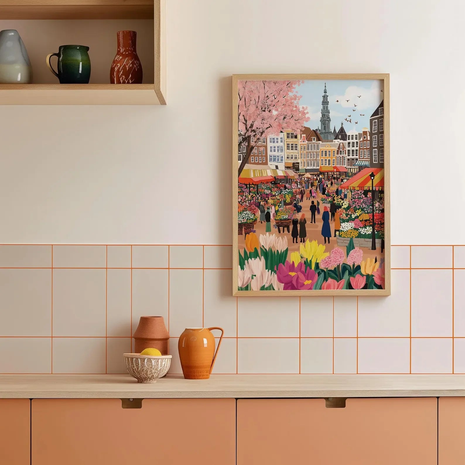 Mercado de flores de Ámsterdam Pintura a la acuarela, Arte de pared de Ámsterdam, Lámina de canales de Ámsterdam, Lámina de viaje de Países Bajos, Póster de ciudad, Nacimie