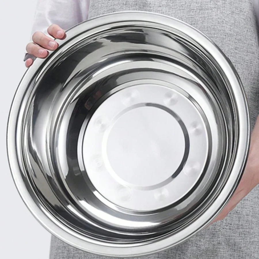 Bol de cuisine rond en acier inoxydable pour la cuisson et le pétrissage, bol à laver les fruits et légumes