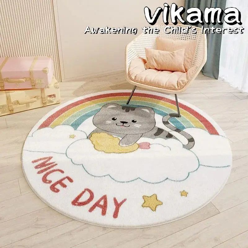 Alfombra redonda de imitación de cachemira con dibujos de animales VIKAMA para sala de estar, dormitorio, cabecera de sofá, alfombra decorativa antideslizante lavable