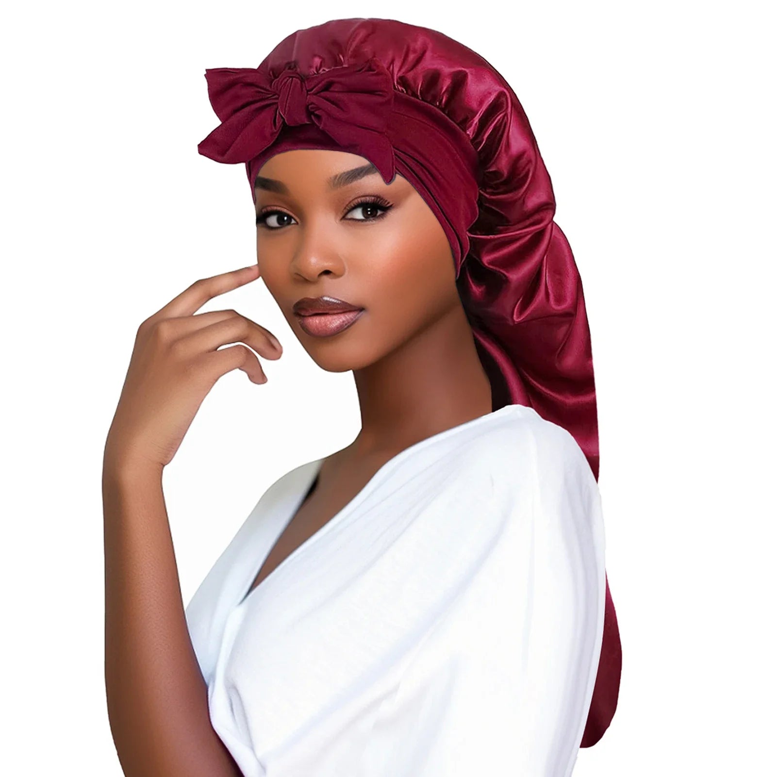 Gorro de satén para dormir para mujer, gorro de dormir de cola larga para cabello trenzado, gorro de noche, cubierta para la cabeza, gorros de ducha para sauna y baño.