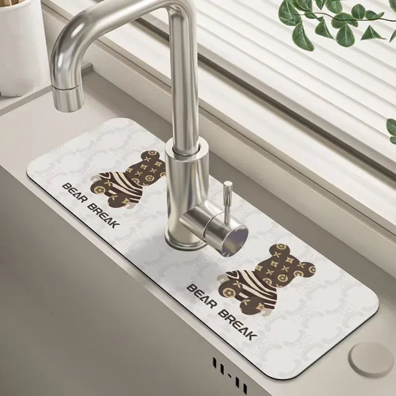 VIKAMA Grifo de cocina con diseño de dibujos animados, súper absorbente, para cafetera, escurridor, alfombrilla de secado rápido para baño