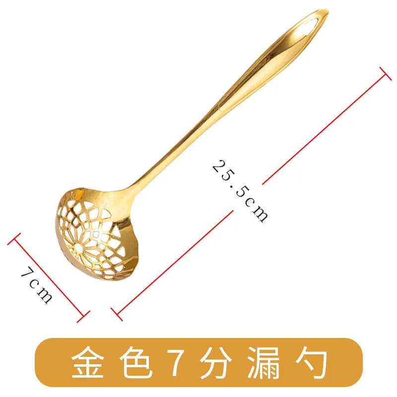 Cuillère à soupe commerciale en acier inoxydable à long manche, cuillère à pot chaud, grande cuillère à soupe dorée, pot chaud, 2 en 1