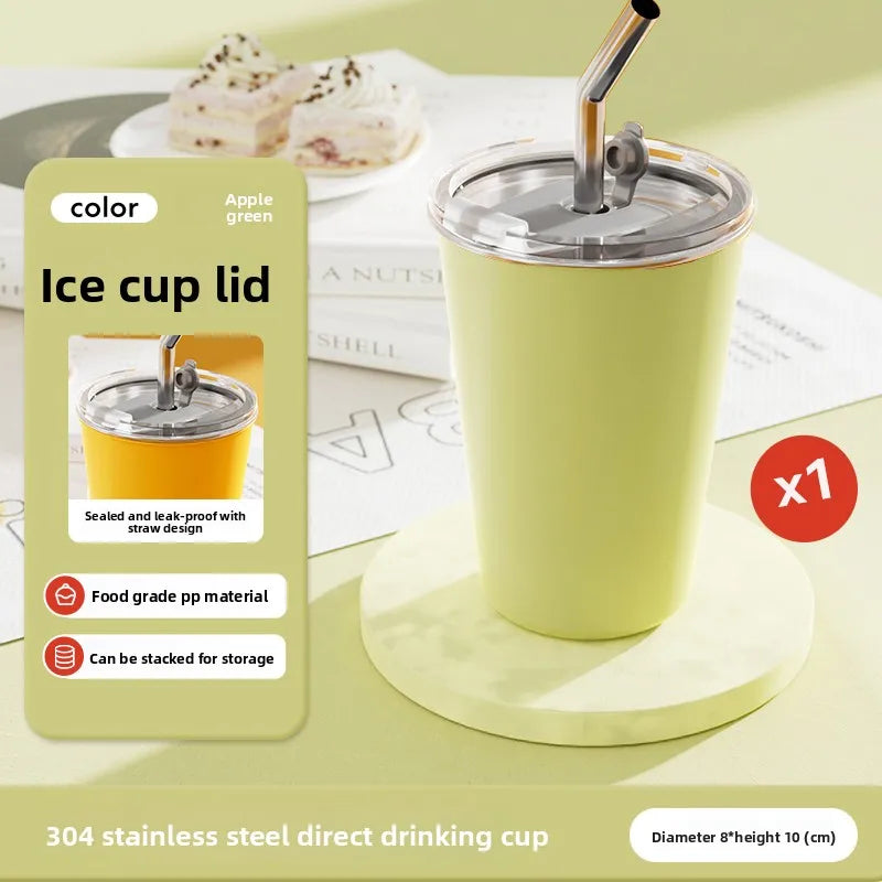 Gobelet à glace en acier inoxydable 304, 6 options de couleur, tasse à café, anti-fuite, double usage, boisson directe et paille, qualité alimentaire, empilable
