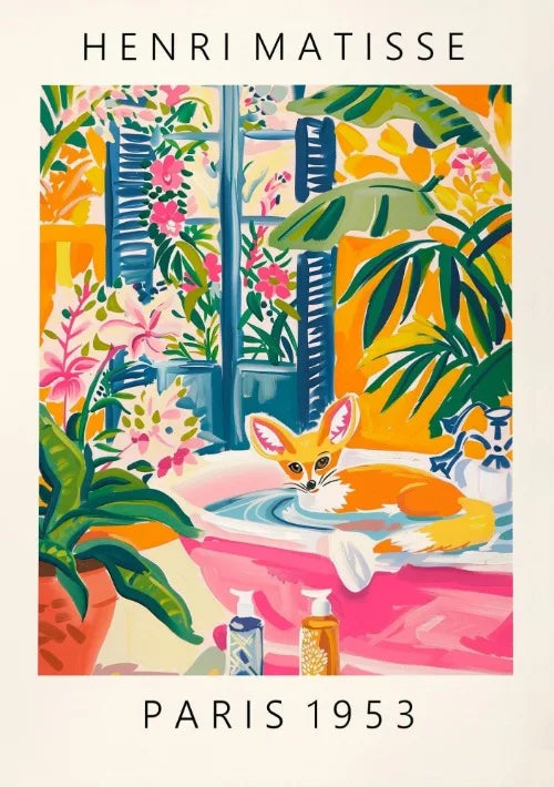 Matisse Animals in The Bathroom Poster Wild Animals Matisse Art Painting Wall Decor Colorful Wall Decoration Canvas Prints Gift