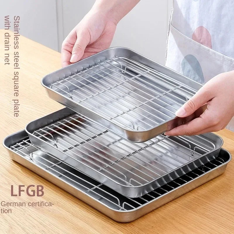 Malla de alambre 304 para cocinar al vapor, soporte para barbacoa, rejilla de malla para parrilla, placa cuadrada profunda de acero inoxidable al carbono, bandejas de almacenamiento para cafetería